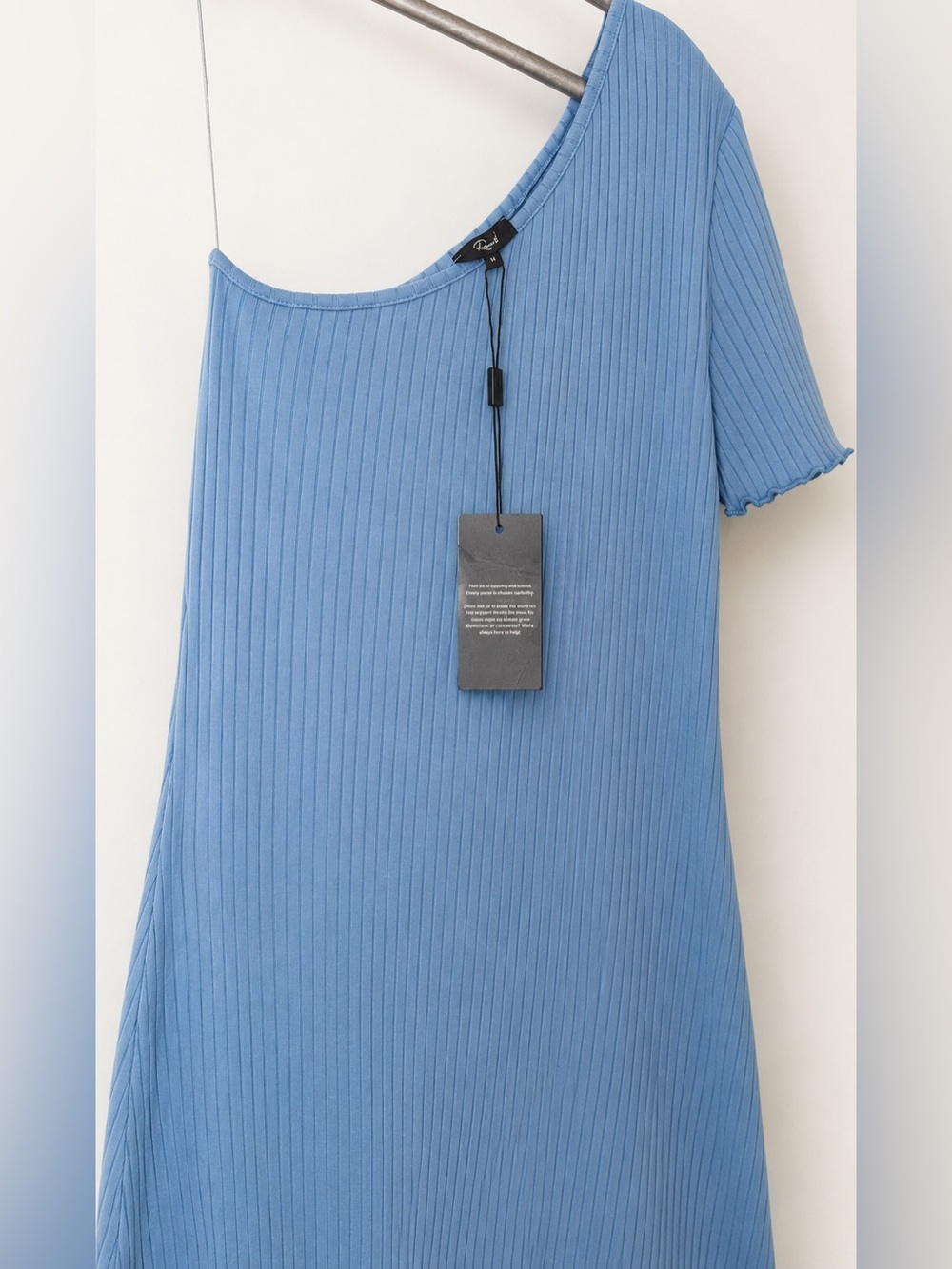 Rails Rania One Shoulder Midi Dress Aegean Blue Size M Ribbed Knit Ruffled Hem - Picture 4 of 8